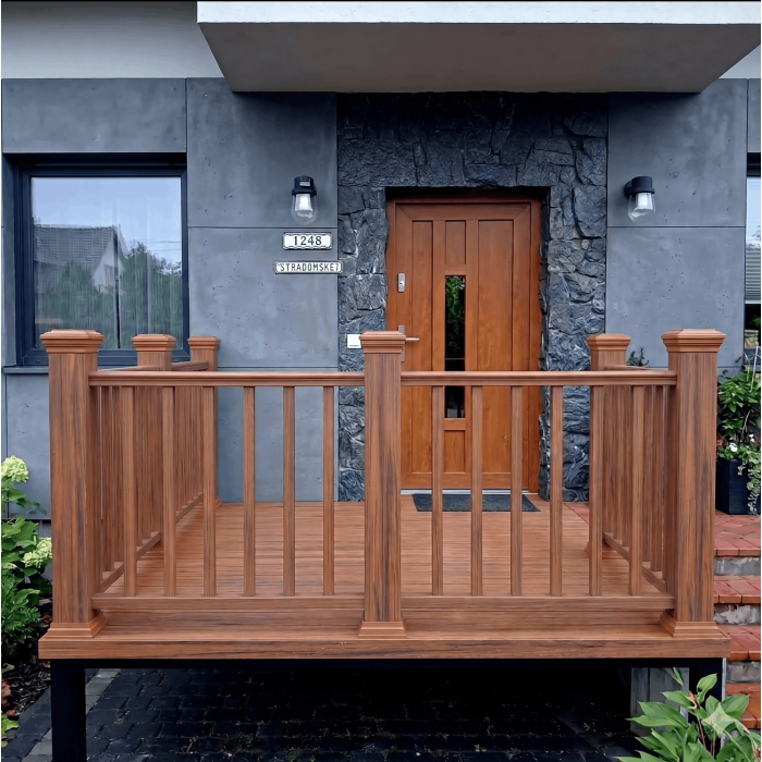 Balustrada kompozytowa Teak – 8 tralek – 140 x 113 cm (1 słupek) Balustrada kompozytowa Teak – 8 tralek – 140 x 113 cm (1 słupek)