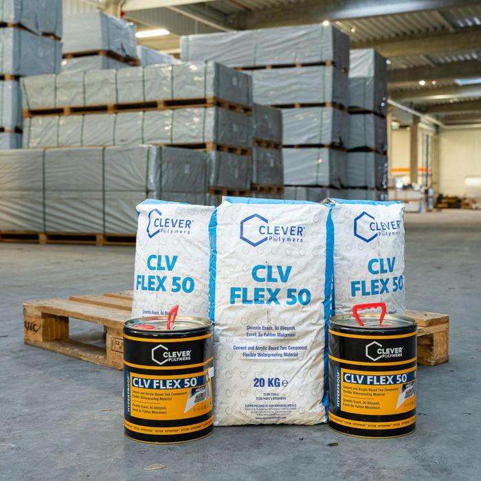 Hydroizolacja Dwuskładnikowa Polimerowa CLEVER CLV FLEX 50 – 20 kg + 4 l Hydroizolacja Dwuskładnikowa Polimerowa CLEVER CLV FLEX 50 – 20 kg + 4 l