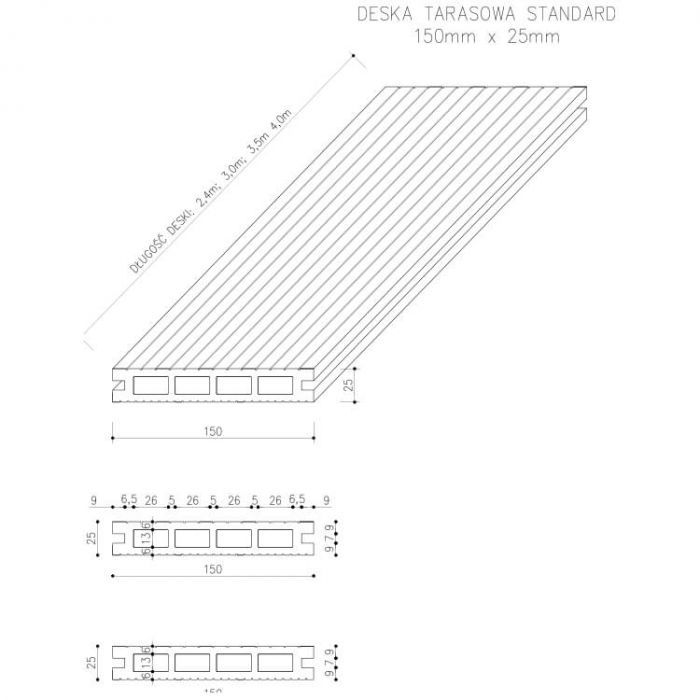 Deska Tarasowa Kompozytowa Standard 15 Brąz – dł. 4 m