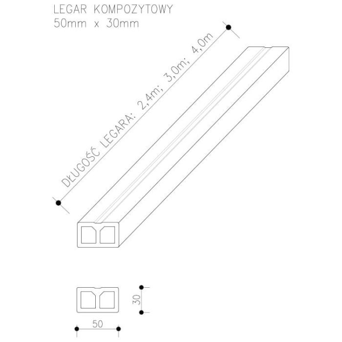 Legar Kompozytowy 50x30mm - dł. 2,4 m Legar Kompozytowy 50x30mm - dł. 2,4 m