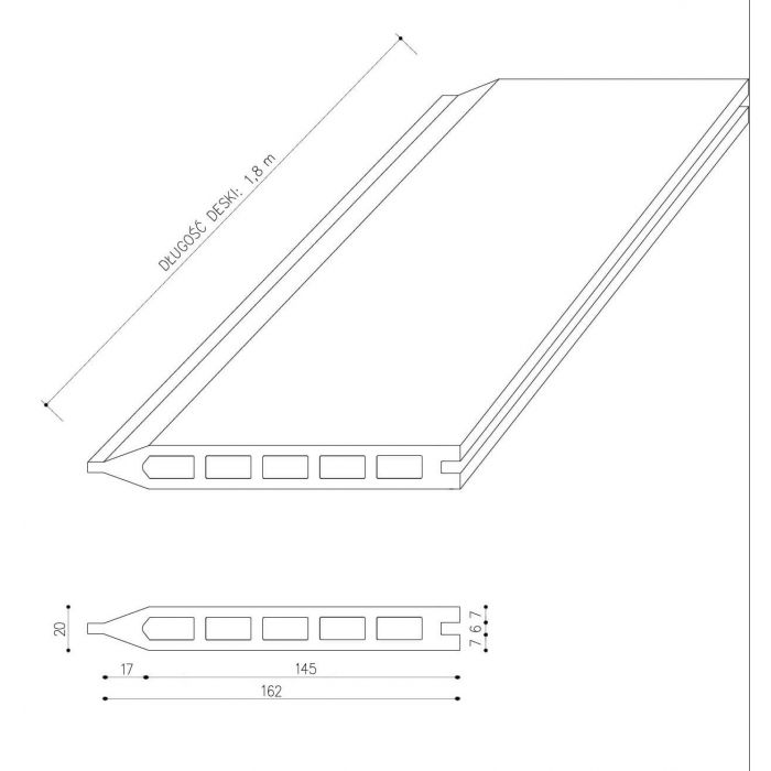 Deska Ogrodzeniowa Standard Antracyt 162 x 20 mm – dł. 1,8 m
