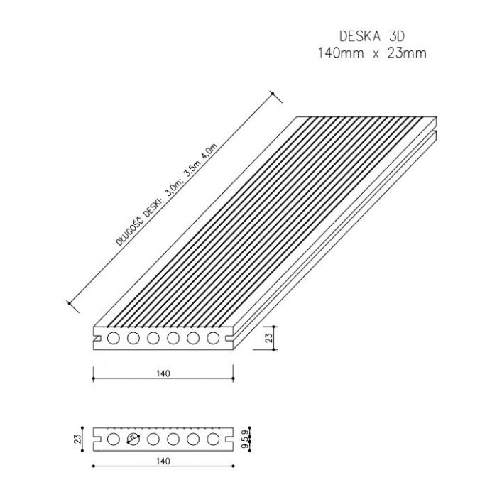 Deska Tarasowa Kompozytowa 3D Miodowy Teak – dł. 3,5 m Deska Tarasowa Kompozytowa 3D Miodowy Teak – dł. 3,5 m