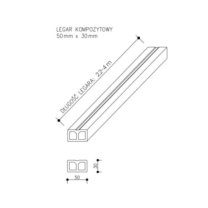 Legar Kompozytowy 50 x 30 mm – dł. 3 m Legar Kompozytowy 50 x 30 mm – dł. 3 m