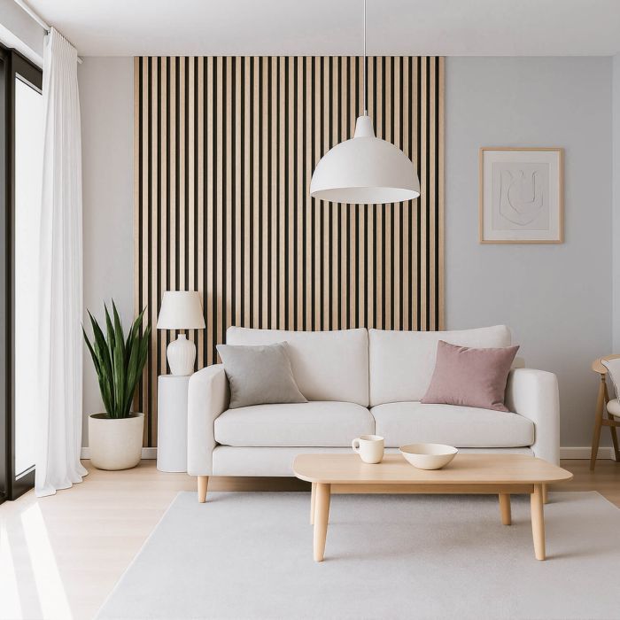 Lamele ścienne akustyczne na filcu Dąb Jasny 2,1 x 30,5 cm – dł. 2,7 m Lamele ścienne akustyczne na filcu Dąb Jasny 2,1 x 30,5 cm – dł. 2,7 m