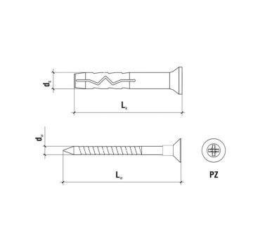 Kołek szybkiego montażu 6 x 60 mm + wkręt z łbem stożkowym PZ2 – 1 szt.