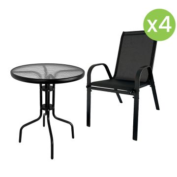 Zestaw Ogrodowy Terra Czarny – 4 krzesła + stolik Zestaw Ogrodowy Terra Czarny – 4 krzesła + stolik
