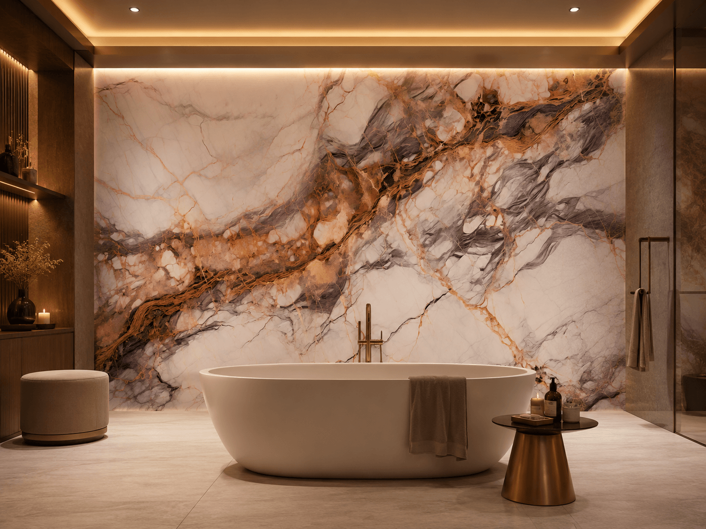 Panel Ścienny XXL Breccia Miedziany Połysk 360 x 280 cm 3 mm – zestaw 3 szt. (ABC) Panel Ścienny XXL Breccia Miedziany Połysk 360 x 280 cm 3 mm – zestaw 3 szt. (ABC)
