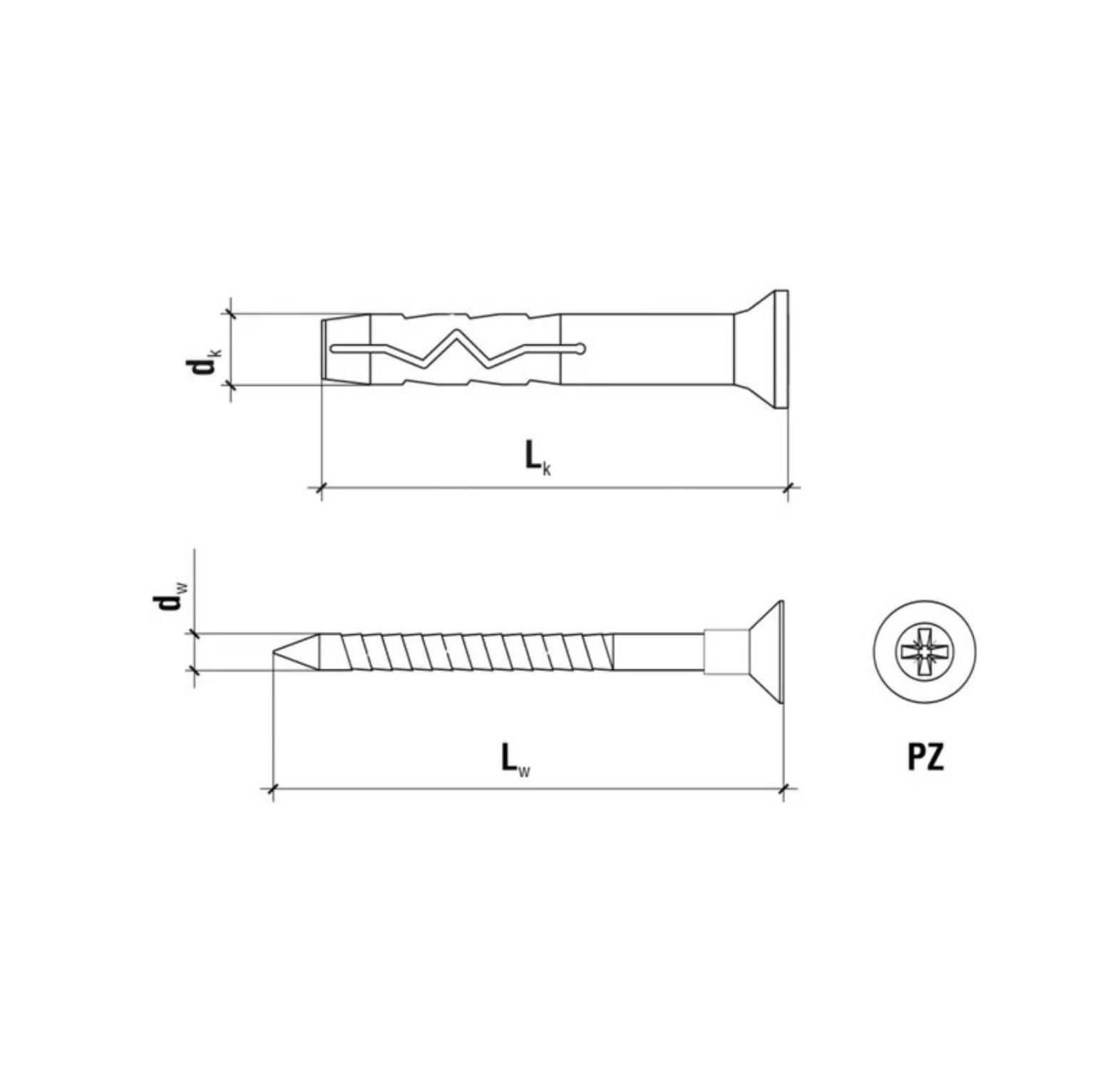 Kołek szybkiego montażu 6 x 60 mm + wkręt z łbem stożkowym PZ2 – 1 szt.