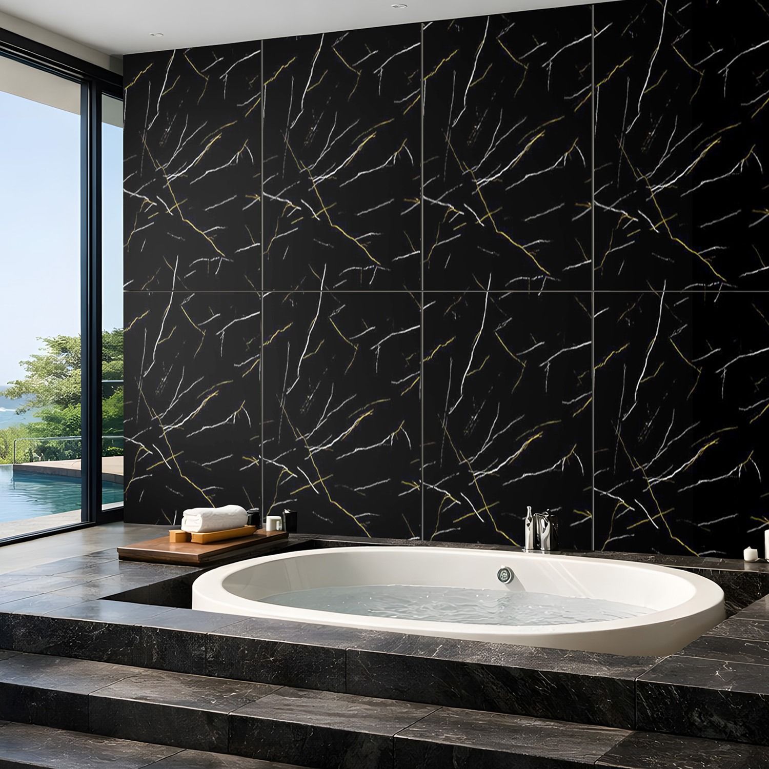 Panel Ścienny SPC Marmur Marquina Czarny Połysk 60 x 120 cm 4 mm Panel Ścienny SPC Marmur Marquina Czarny Połysk 60 x 120 cm 4 mm