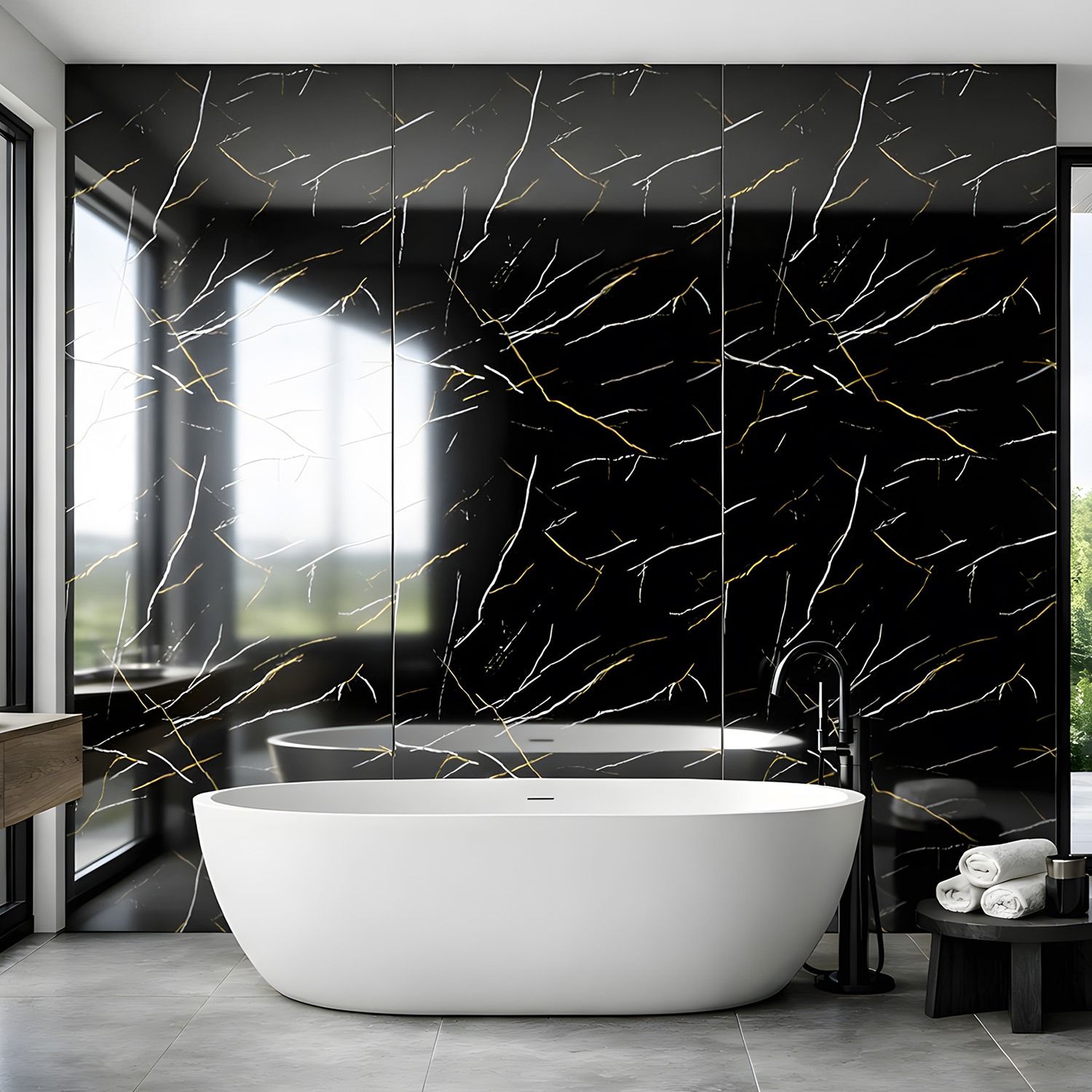 Panel Ścienny SPC Marmur Marquina Czarny Połysk 120 x 280 cm 4 mm