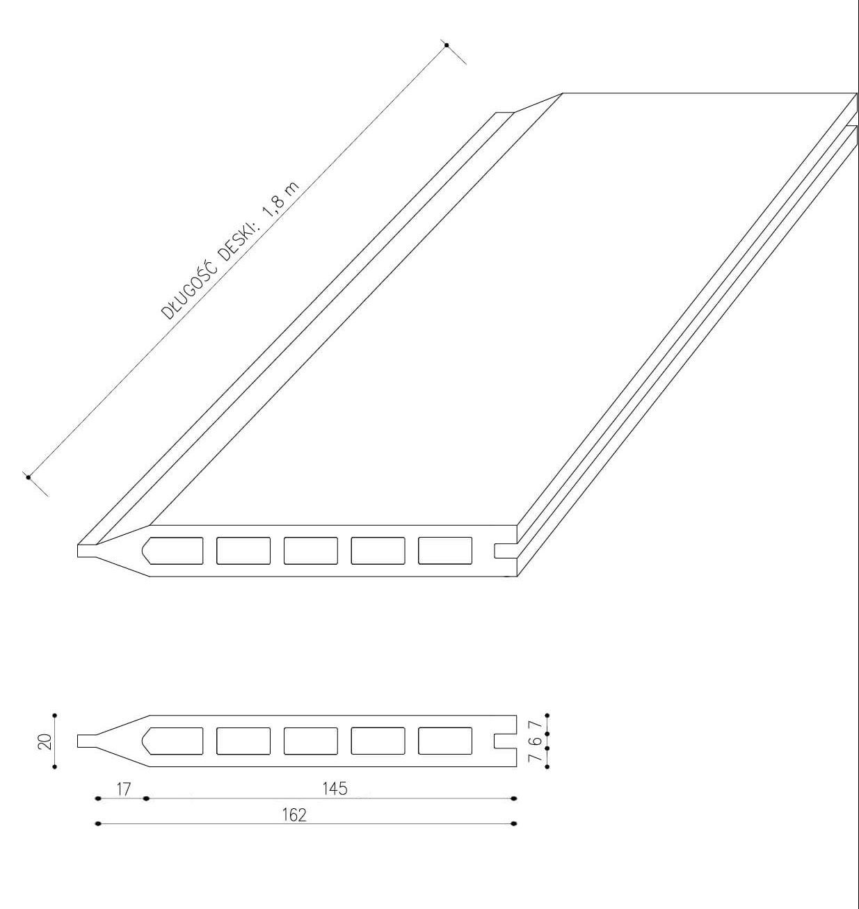 Deska Ogrodzeniowa Standard Szary 162 x 20 mm – dł. 1,8 m