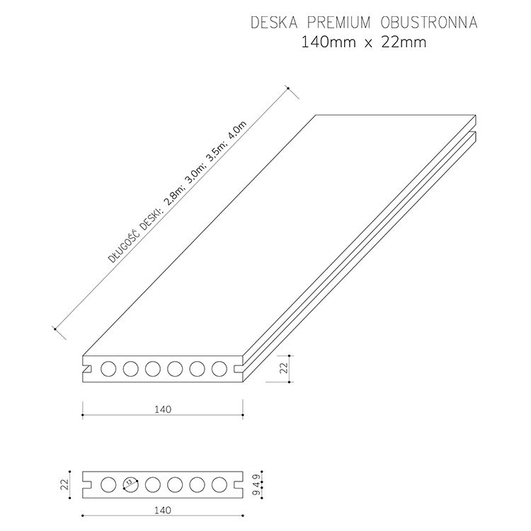 Deska Tarasowa Kompozytowa Premium Ecru / Dąb Jasny – dł. 3,5 m Deska Tarasowa Kompozytowa Premium Ecru / Dąb Jasny – dł. 3,5 m