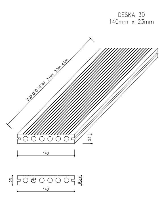 Deska Tarasowa Kompozytowa 3D Miodowy Teak – dł. 3,5 m Deska Tarasowa Kompozytowa 3D Miodowy Teak – dł. 3,5 m