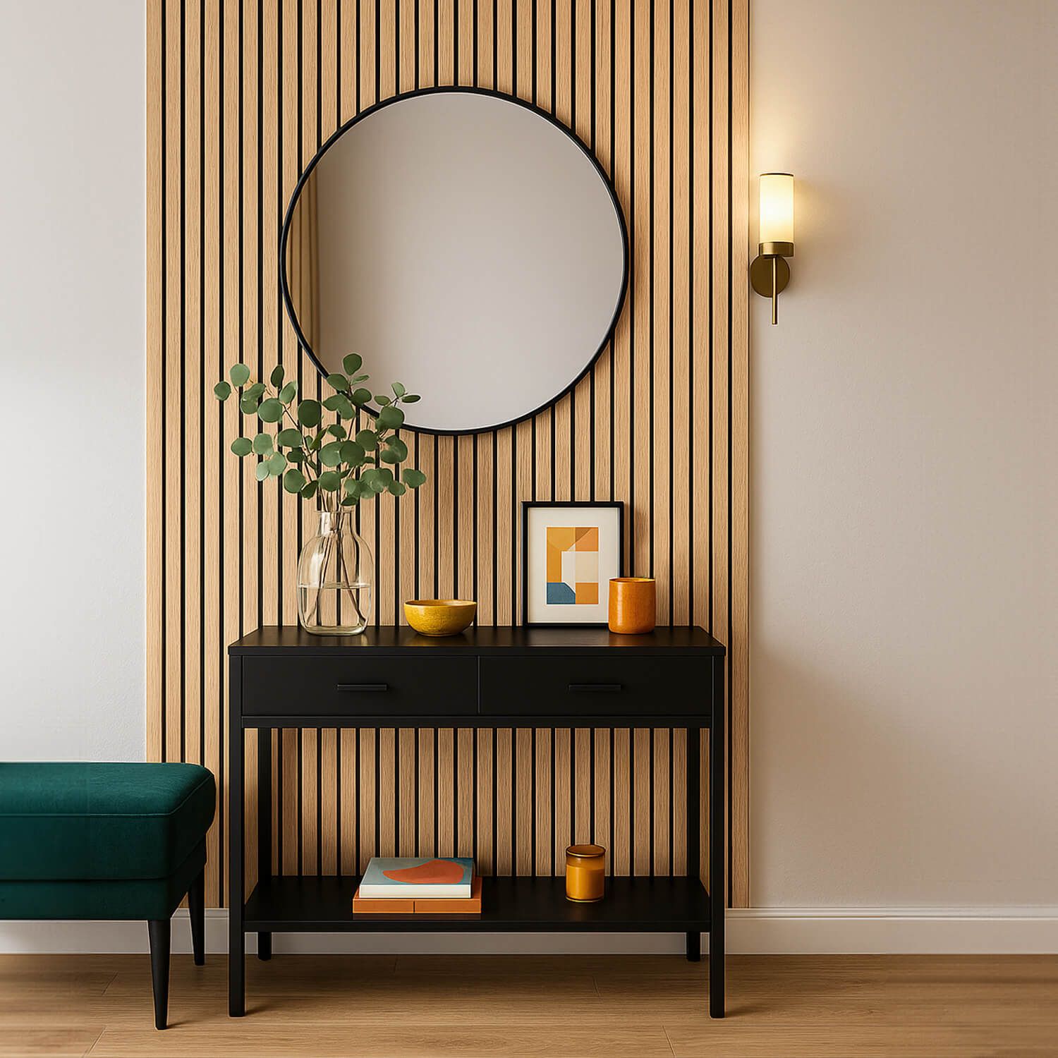 Lamele ścienne akustyczne na filcu Dąb Jasny 2 x 32 cm – dł. 2,7 m Lamele ścienne akustyczne na filcu Dąb Jasny 2 x 32 cm – dł. 2,7 m